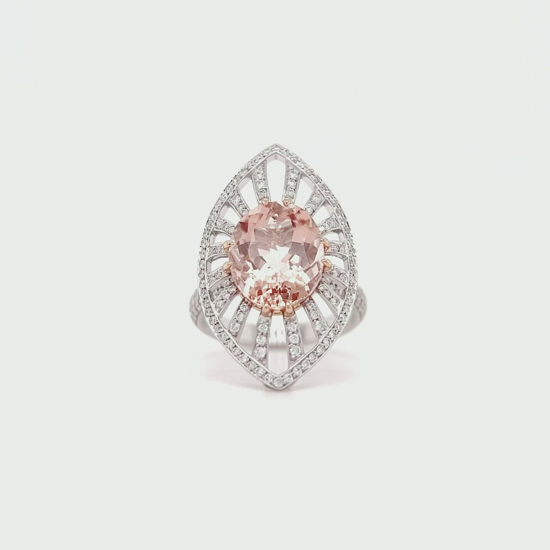 Natural Peach Morganite and Diamond Ring in 18k White Gold