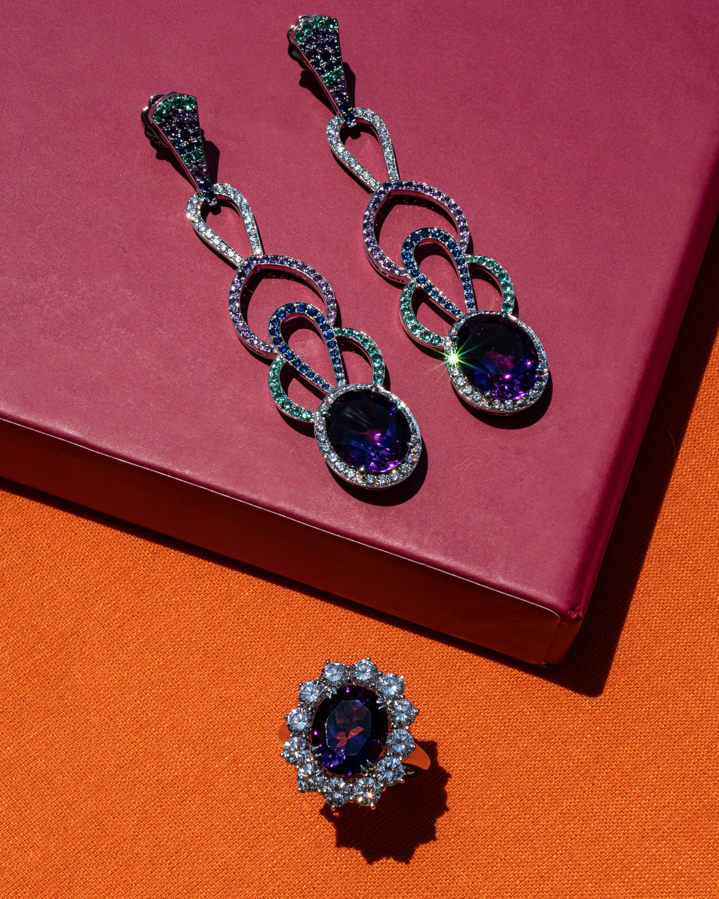 Amethyst Sapphire And Diamond Earrings