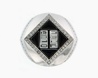 White Gold Ring with Black  Onyx Baquette Diamonds