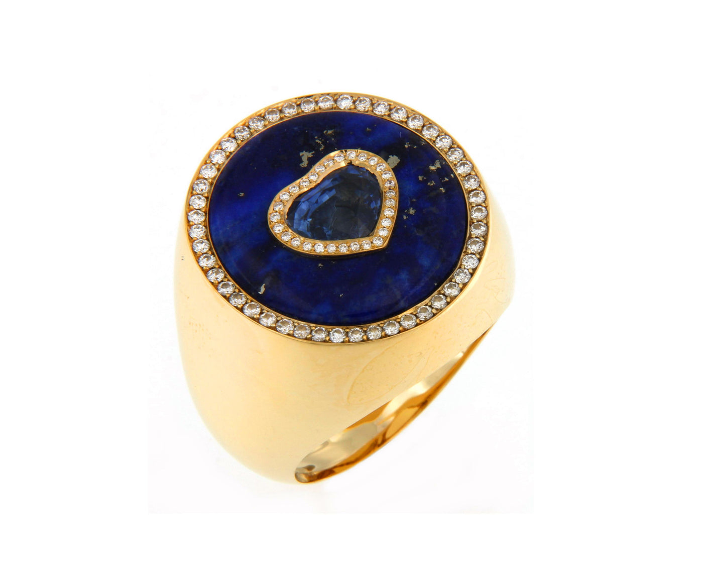 Blue Sapphire Heart Ring with  Lapis and White Diamond