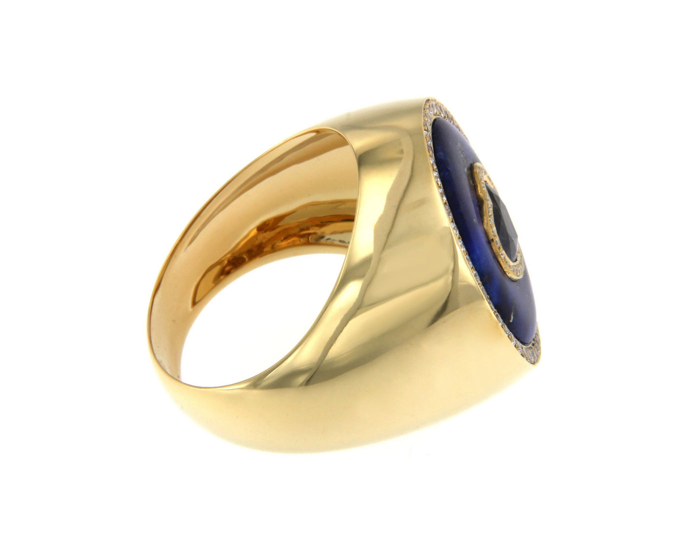 Blue Sapphire Heart Ring with  Lapis and White Diamond