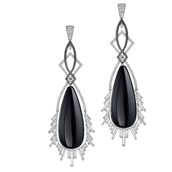 Black Onyx, Rock Crystal Diamond Earrings - zahirafinejewellery.