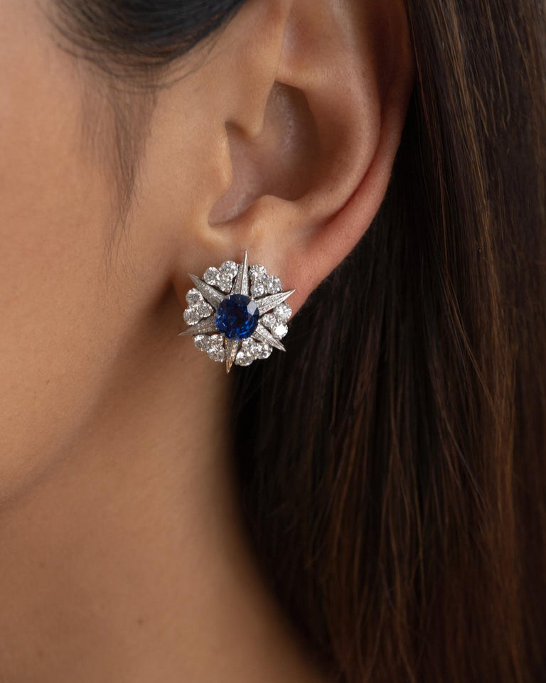 Blue Sapphire and Diamond Cluster