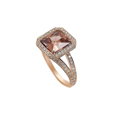 Natural Honey Brown Zircon and Diamond Ring in Rose Gold