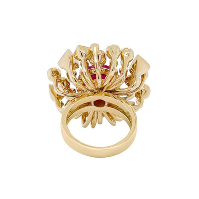 8 Carat Burmese Ruby Cabochon and Multicolored Gems Ring in 18 Karat Gold