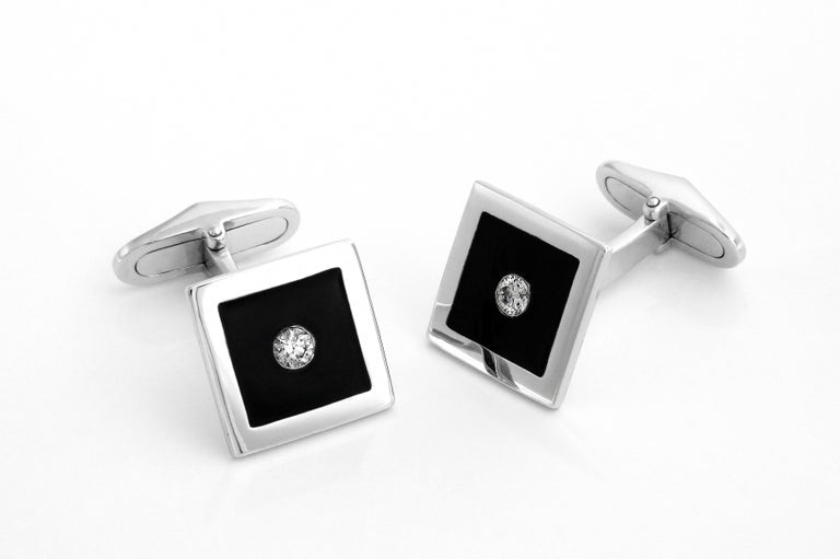 Square Cuffink White  Diamond and Black Enamel