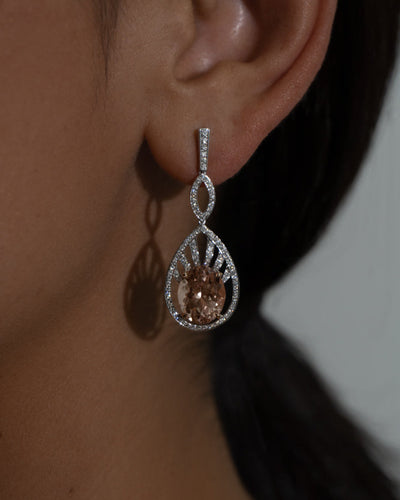 3.45ct Peach Morganite and .50ct Diamond Earrings in 18k White Gold