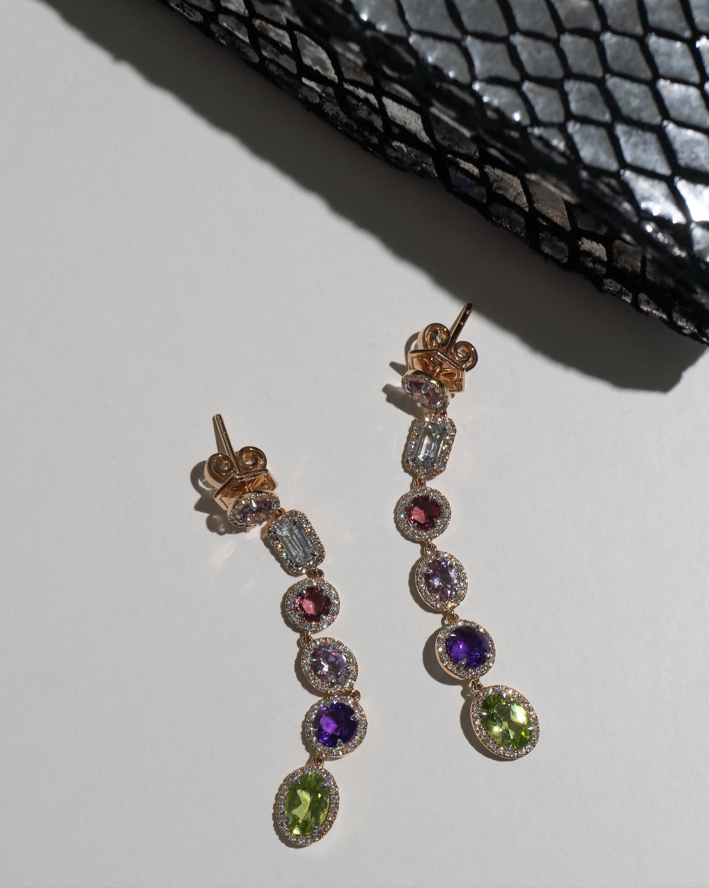 Mixed Gemstone Earrings in 18k Rose Gold and Diamonds