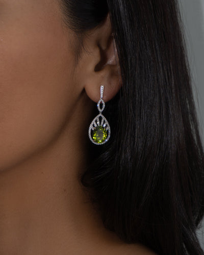 8.19ct Peridot and Diamond Dangle Earrings in 18K White Gold