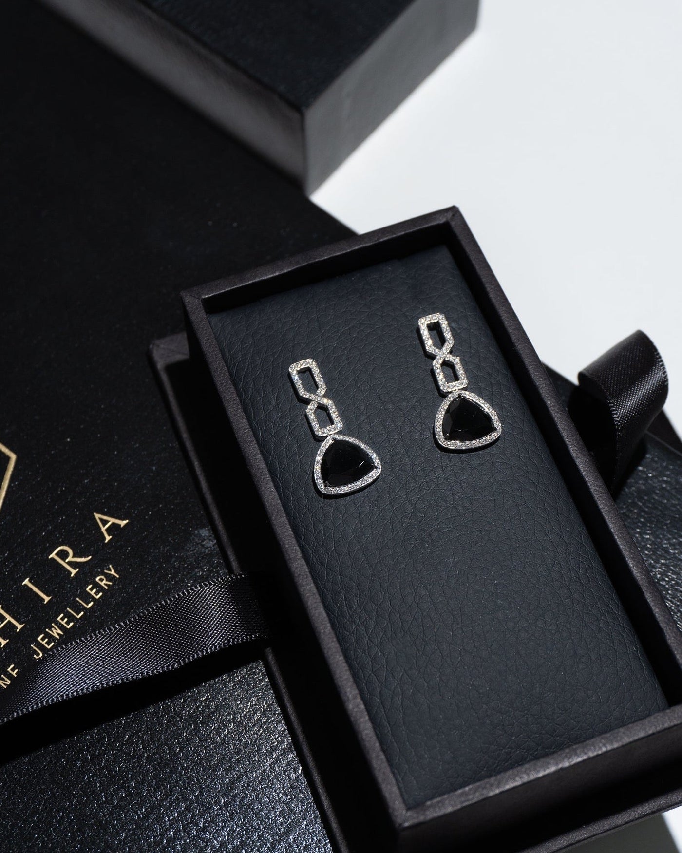 Black Onyx and Diamond Dangle Earrings in 18K White Gold