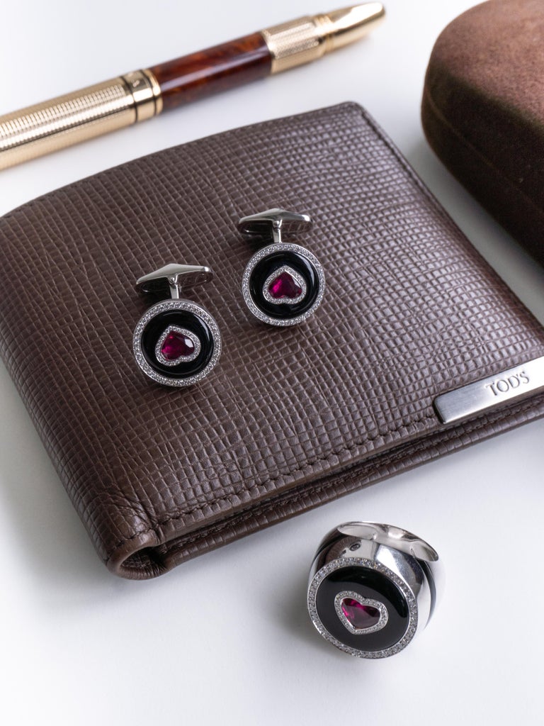 Mens Cufflink Onyx , Ruby  Heart Shape