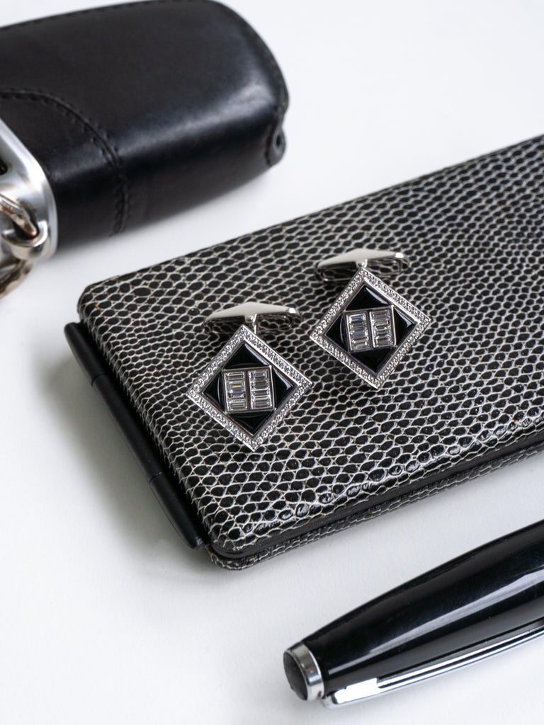 Black Onyx and Diamond Baguette Cufflinks