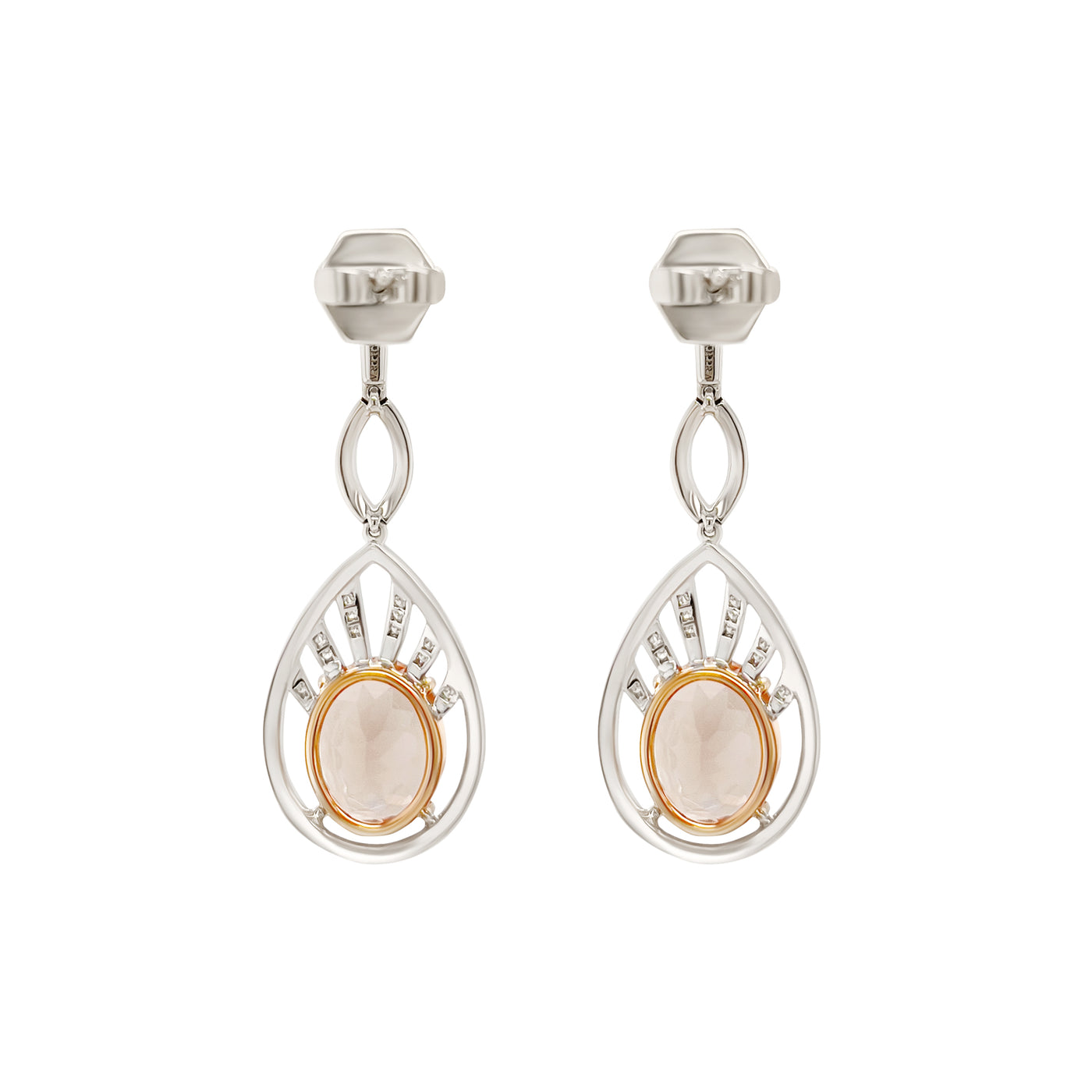 3.45ct Peach Morganite and .50ct Diamond Earrings in 18k White Gold