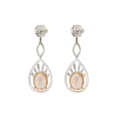 3.45ct Peach Morganite and .50ct Diamond Earrings in 18k White Gold