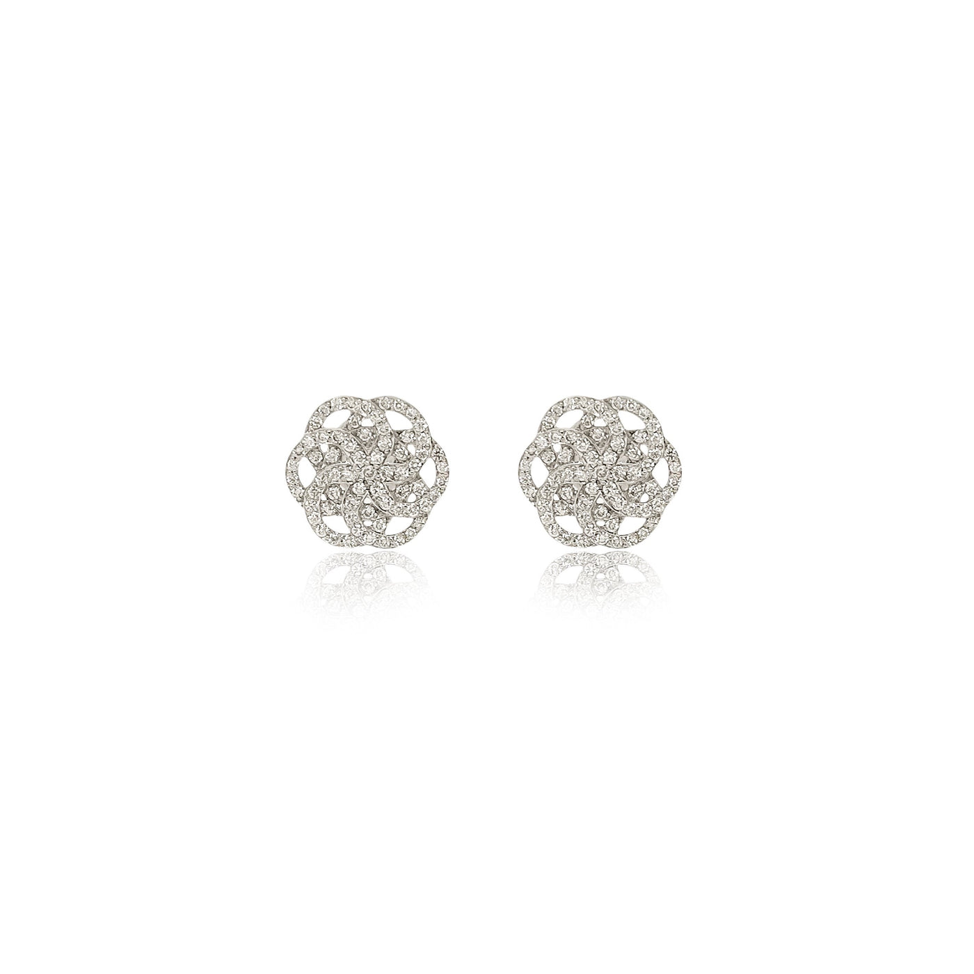 Pave Set Diamond Flower of Life Earrings in 18k White Gold