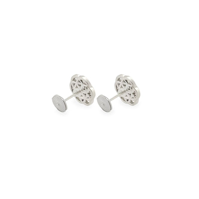 Pave Set Diamond Flower of Life Earrings in 18k White Gold