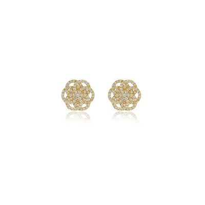 Pave Set Diamond Flower of Life Earrings in 18k Yellow Gold