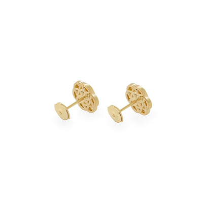 Pave Set Diamond Flower of Life Earrings in 18k Yellow Gold
