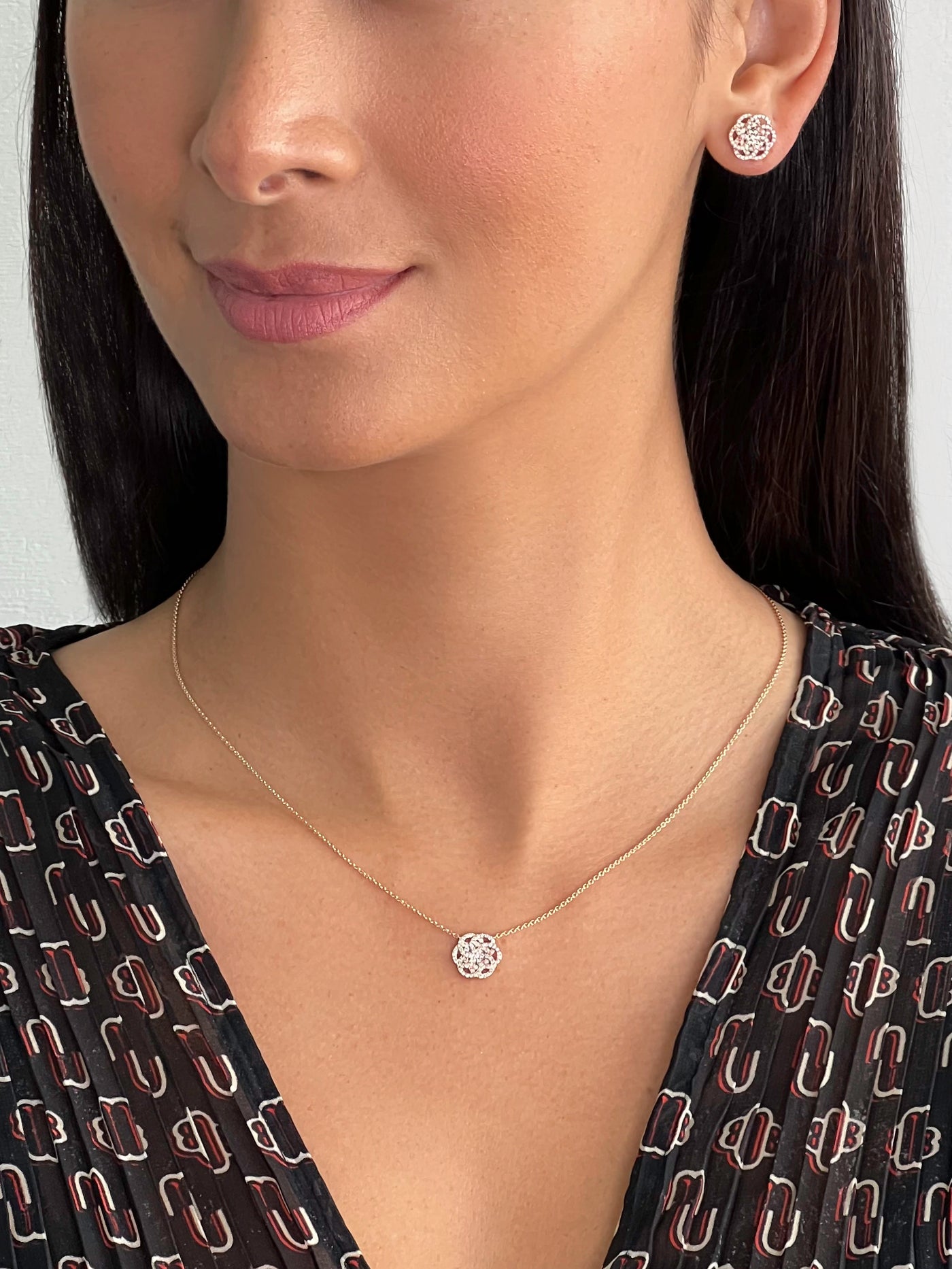 Pave Set Diamond Flower of Life Earrings in 18k Rose Gold