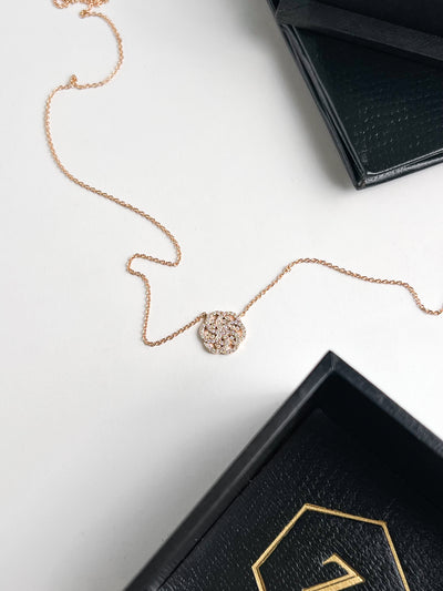 Pave Set Diamond Flower of Life Pendant in 18k Rose Gold