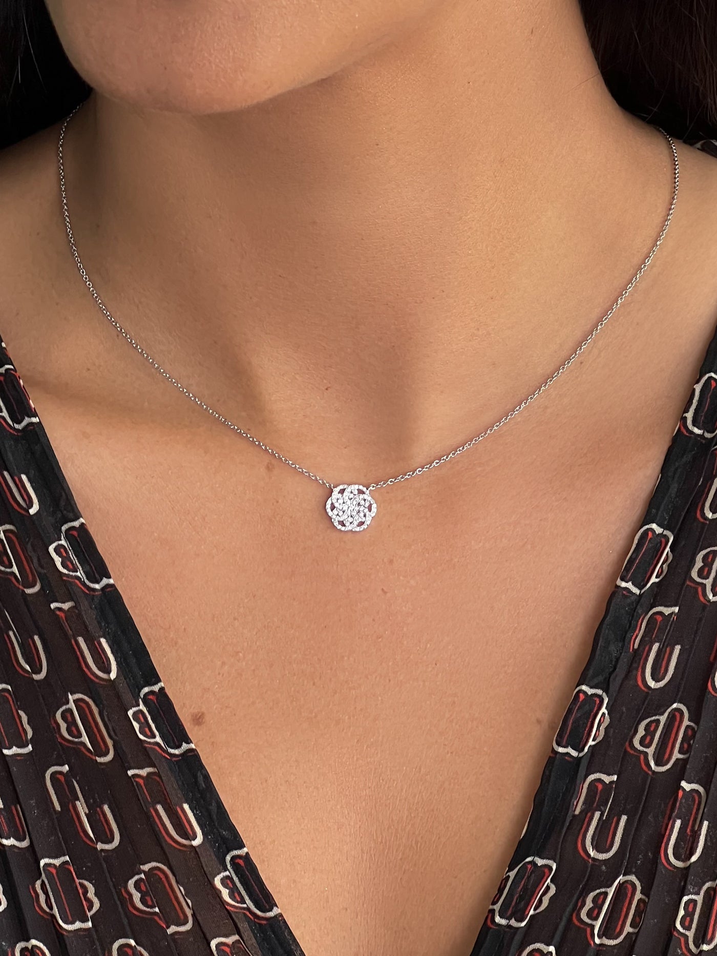 Pave Set Diamond Flower of Life Pendant in 18k White Gold
