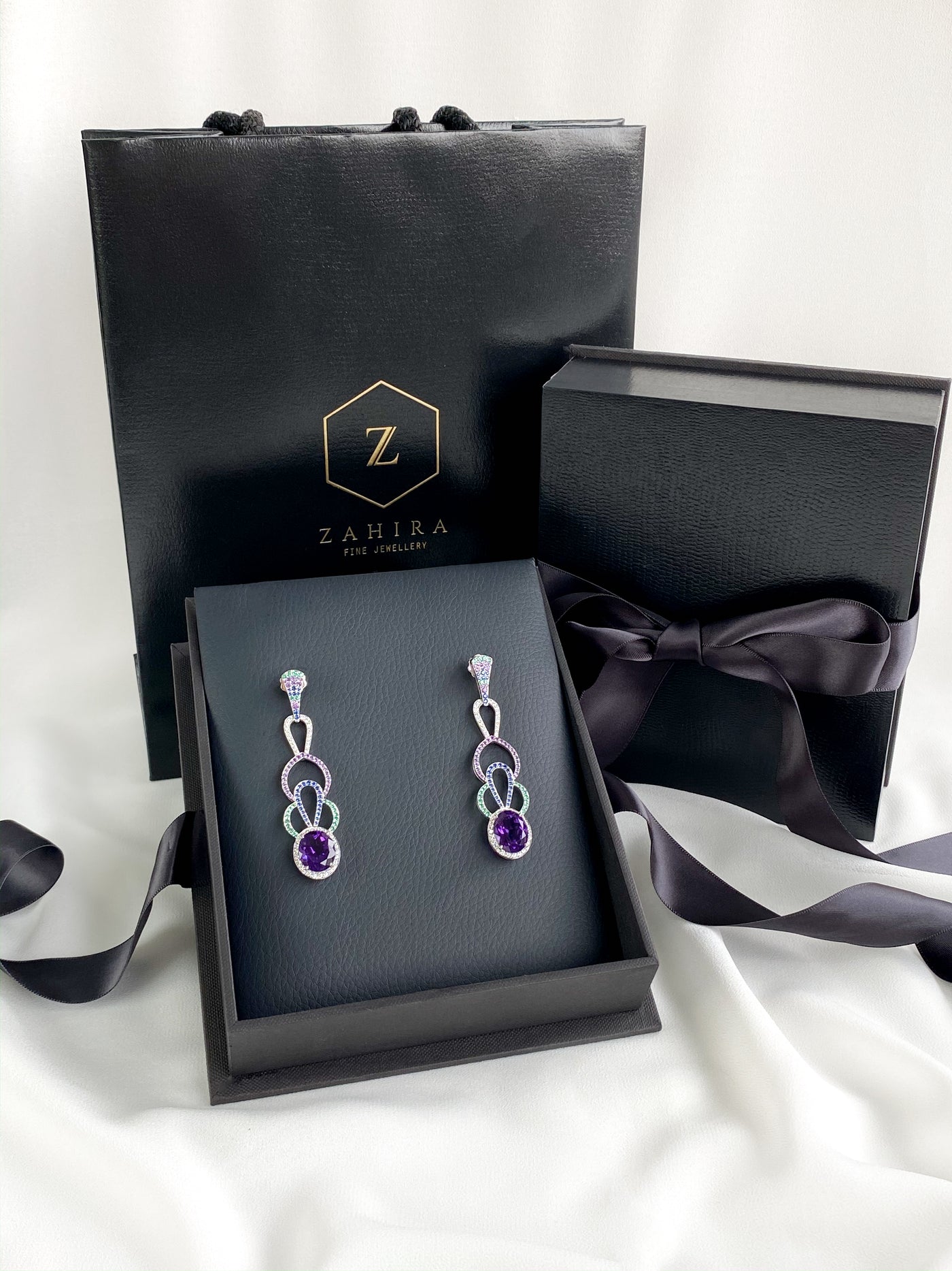 Amethyst Sapphire And Diamond Earrings