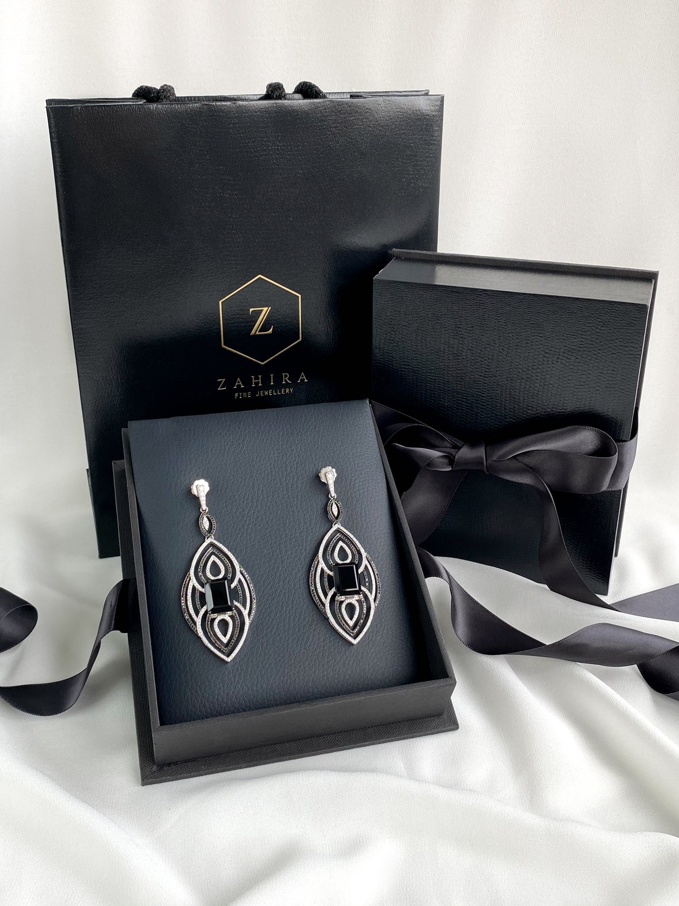 Black Onyx and Diamond Earrings