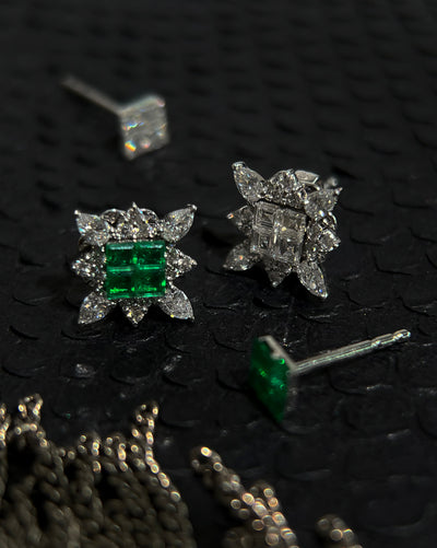 Columbian Emerald and Diamond Interchangeable Earrings in 18K White Gold