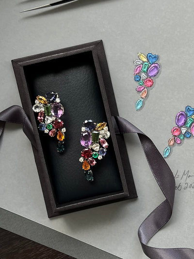 Amethyst, Topaz, Tanzanite, Emerald, Garnet, Citrine, and Diamond Earrings