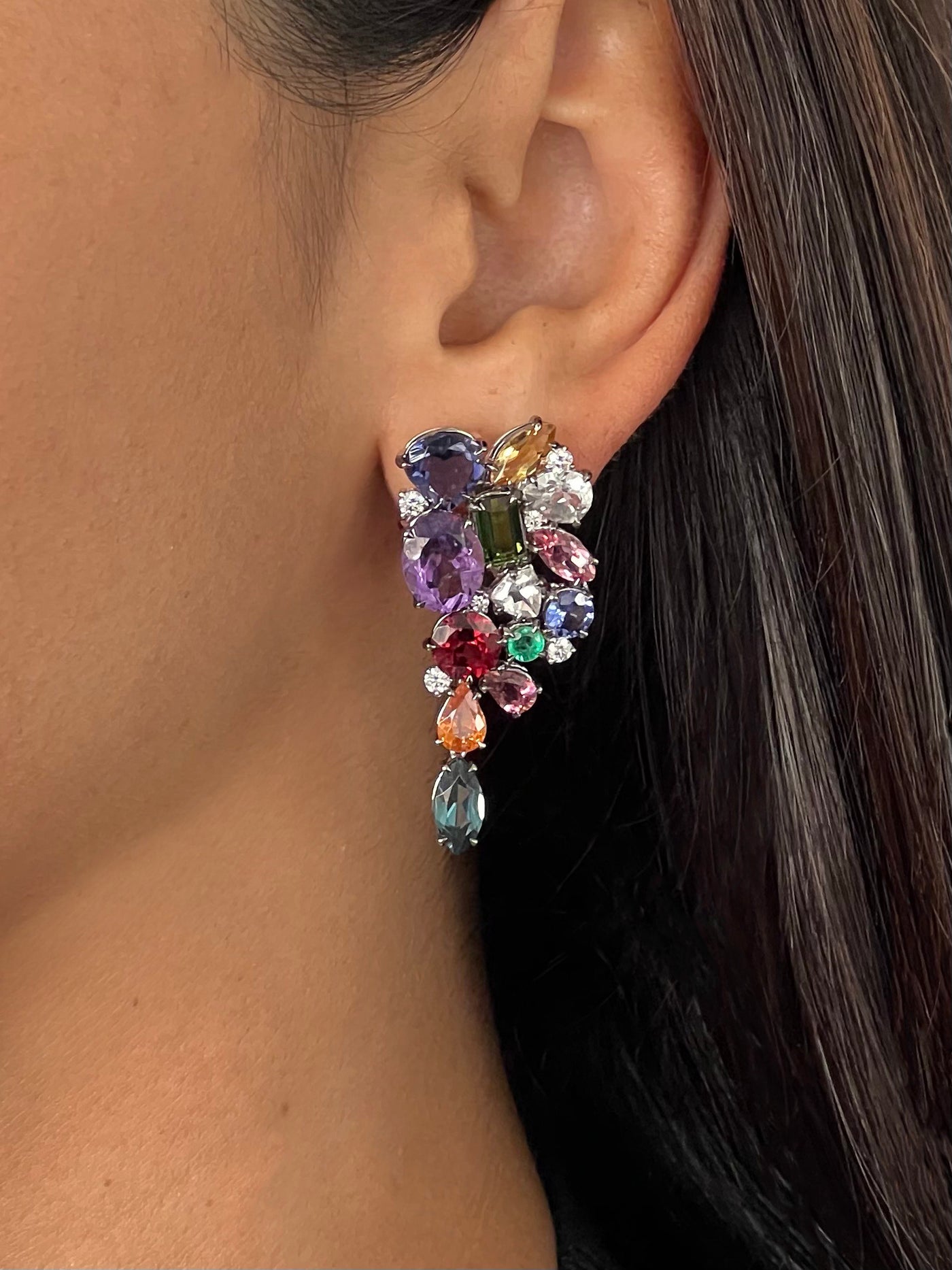 Amethyst, Topaz, Tanzanite, Emerald, Garnet, Citrine, and Diamond Earrings