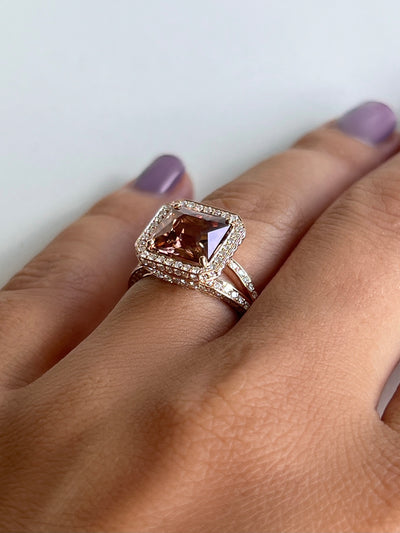 Natural Honey Brown Zircon and Diamond Ring in Rose Gold