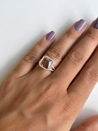 Natural Honey Brown Zircon and Diamond Ring in Rose Gold