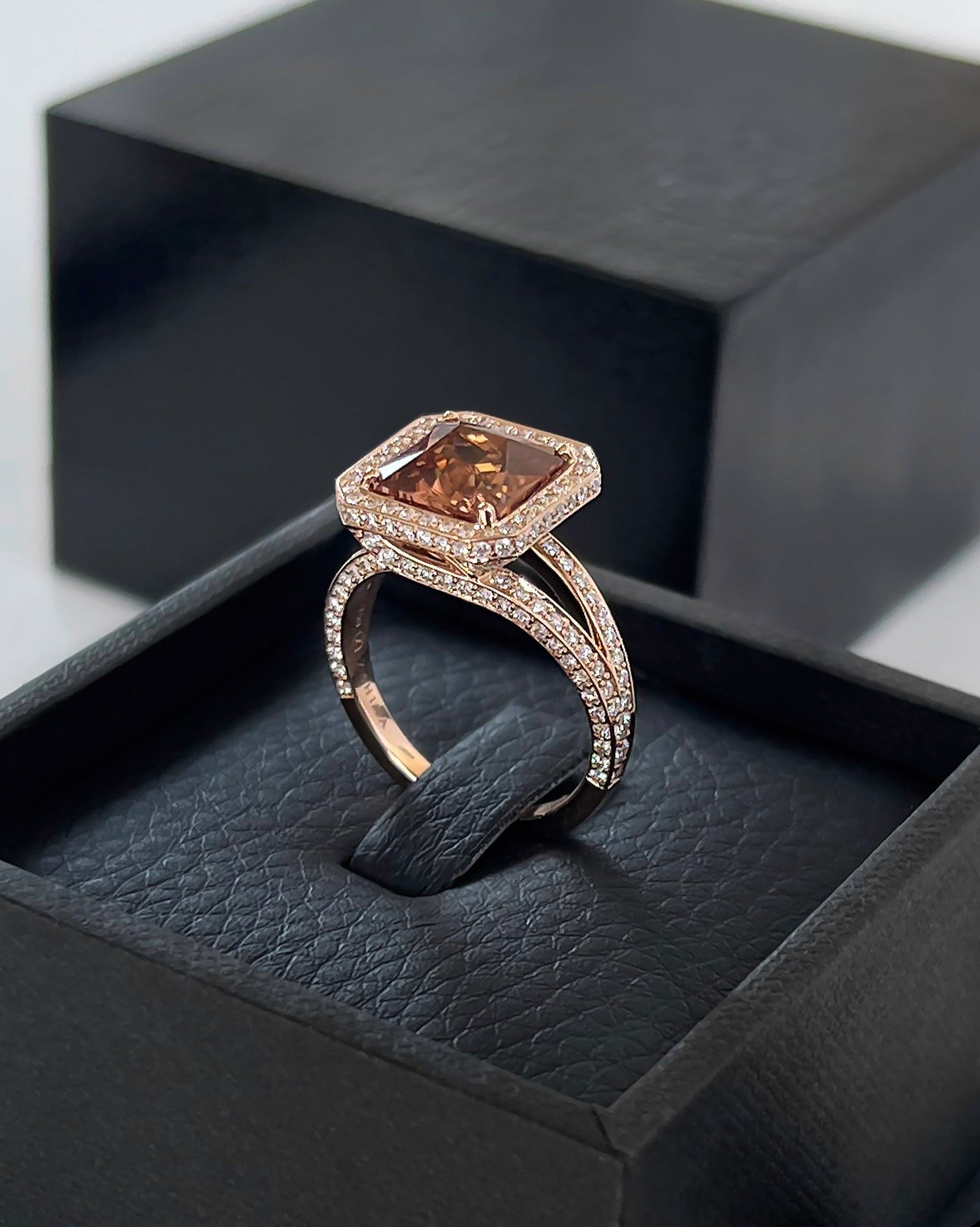 Natural Honey Brown Zircon and Diamond Ring