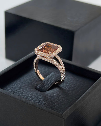 Natural Honey Brown Zircon and Diamond Ring in Rose Gold