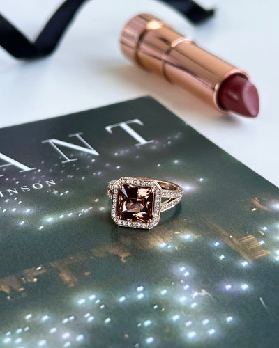 Natural Honey Brown Zircon and Diamond Ring in Rose Gold