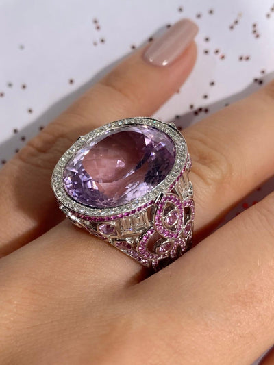 Kunzite, Fancy Sapphire and Diamond Ring