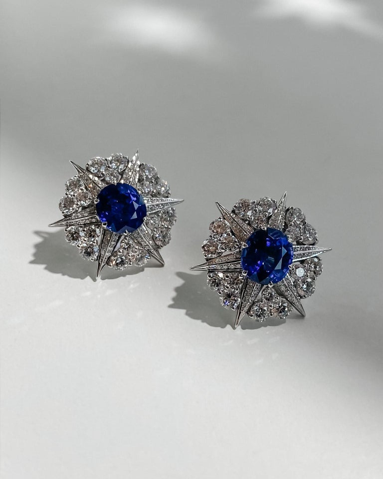 Blue Sapphire and Diamond Cluster