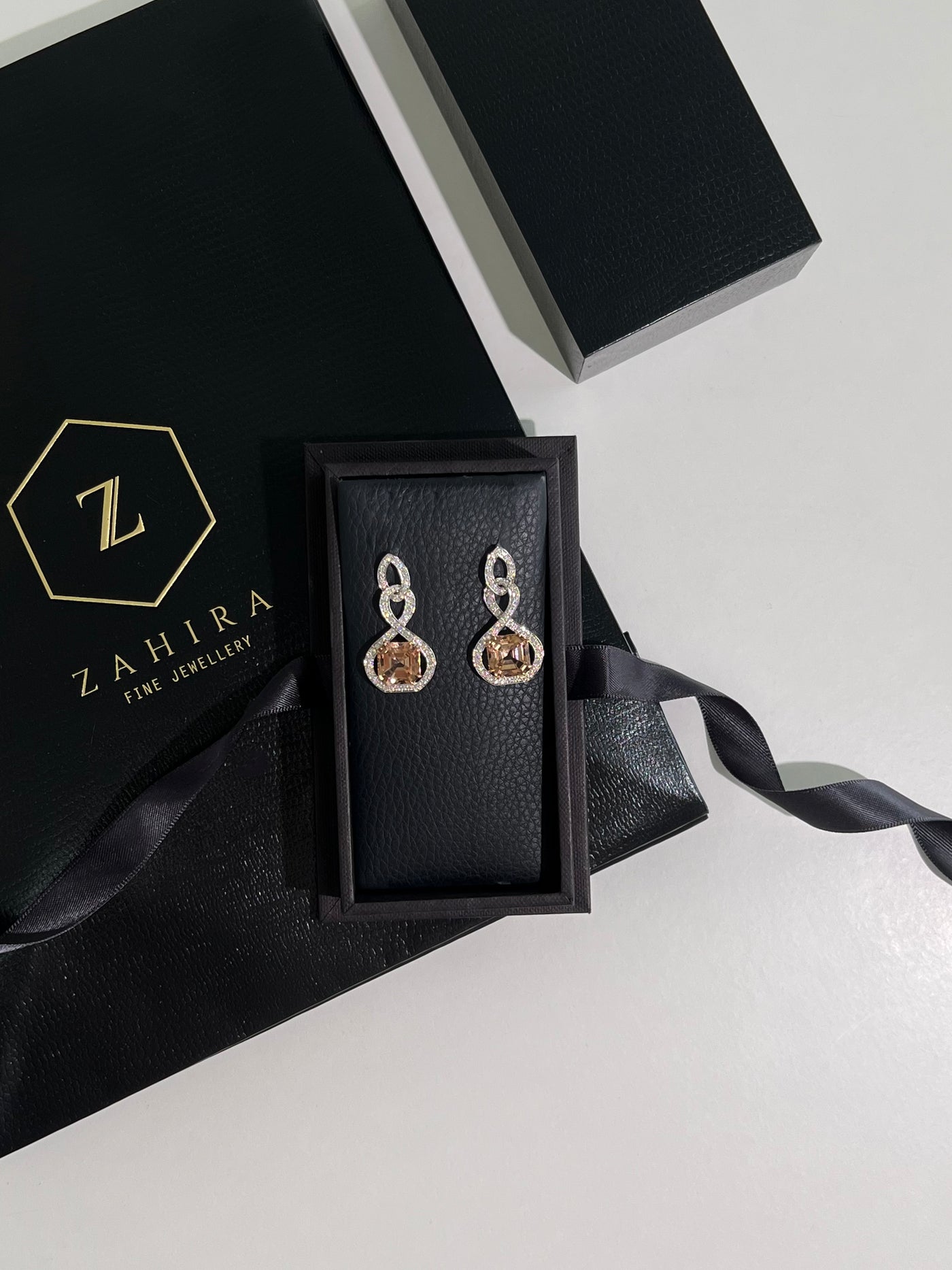 Peach Tourmaline and Diamond Dangle Earrings in 18k White Gold