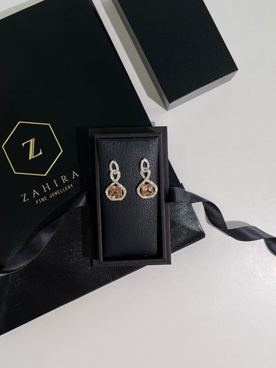 Peach Tourmaline and Diamond Dangle Earrings in 18k White Gold