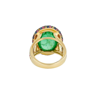 Emerald Cabochon and Coloured  Sapphire Ring
