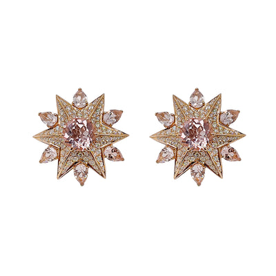 Pink Gold Morganite Diamond Cluster