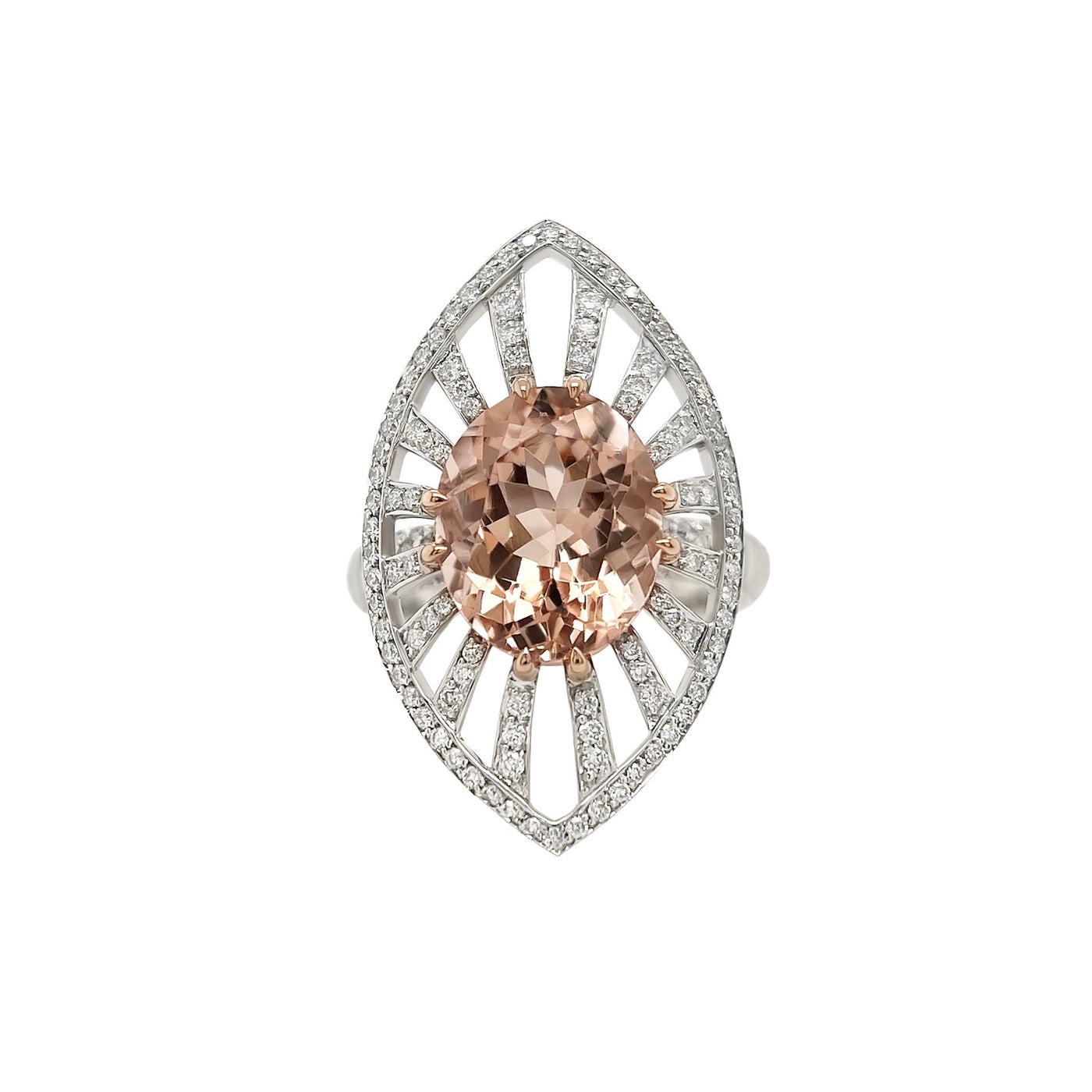 Natural Peach Morganite and Diamond Ring in 18k White Gold