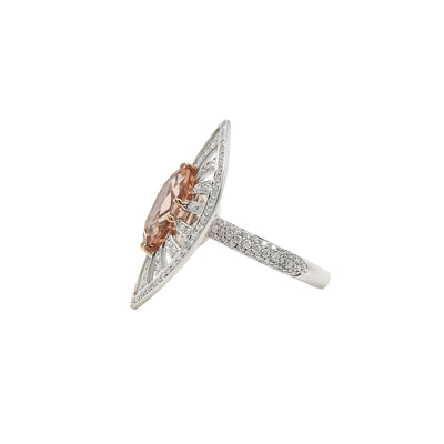 Natural Peach Morganite and Diamond Ring in 18k White Gold