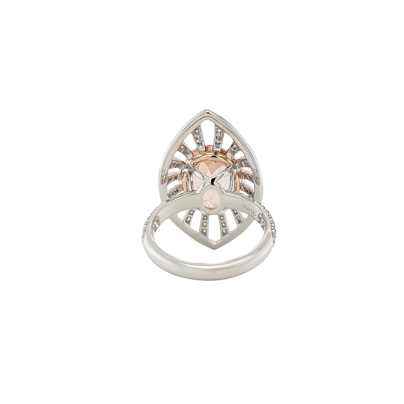 Natural Peach Morganite and Diamond Ring in 18k White Gold