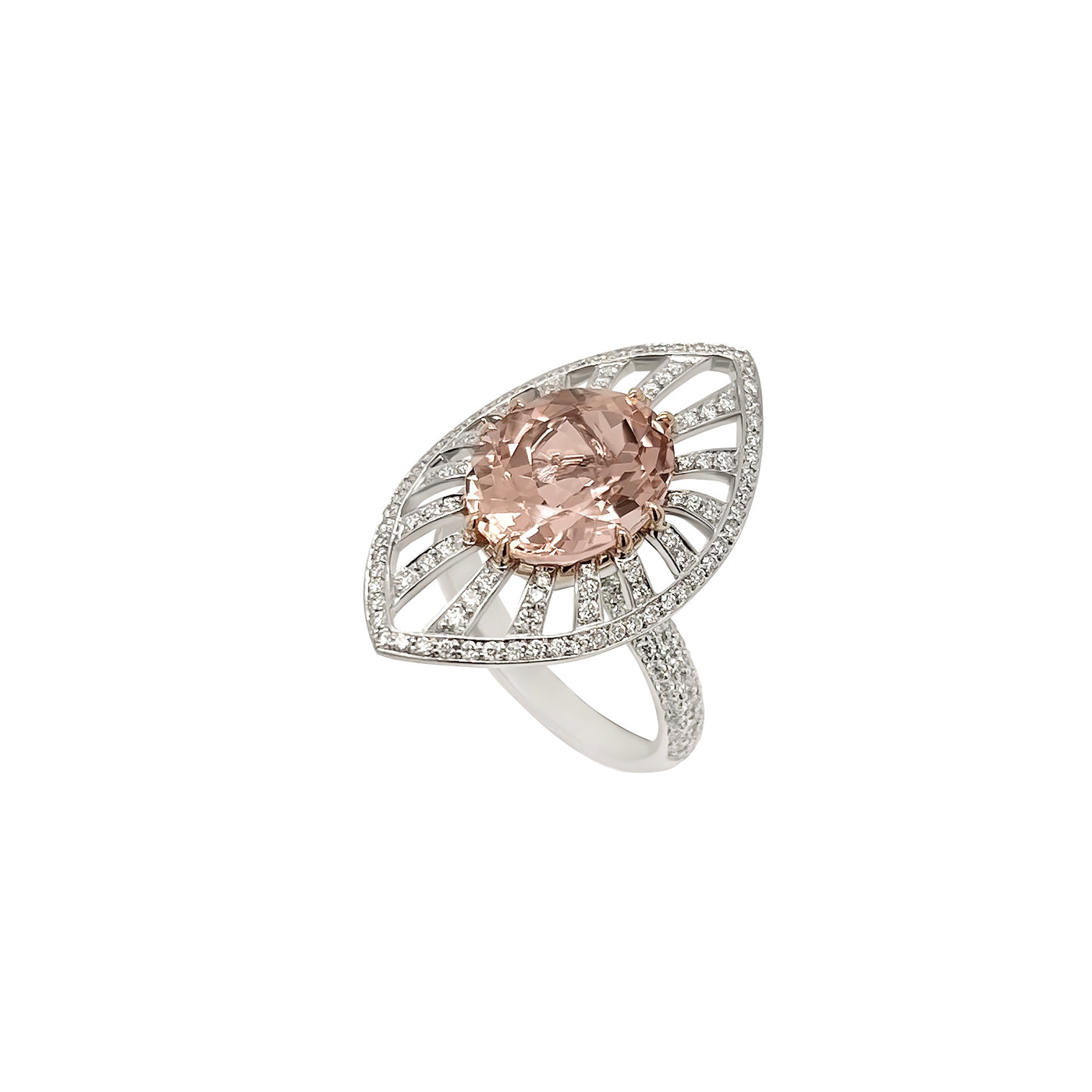 Natural Peach Morganite and Diamond Ring in 18k White Gold