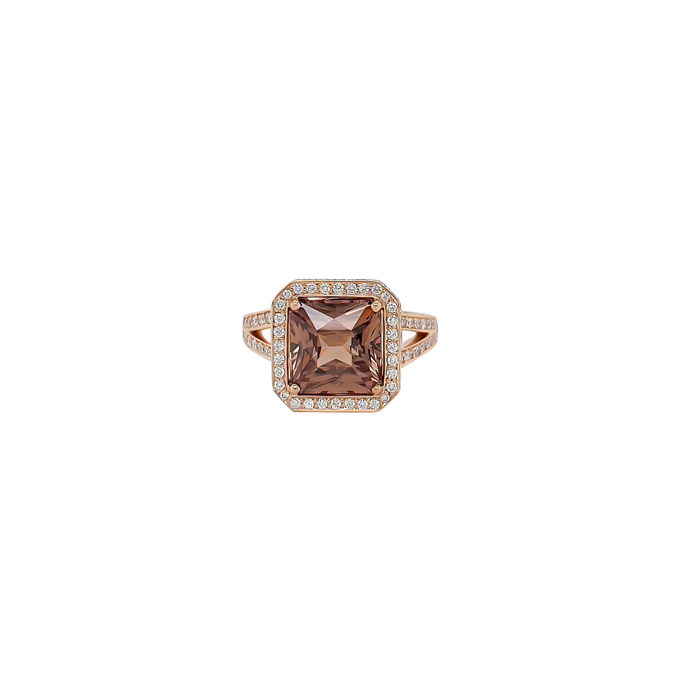Natural Honey Brown Zircon and Diamond Ring in Rose Gold