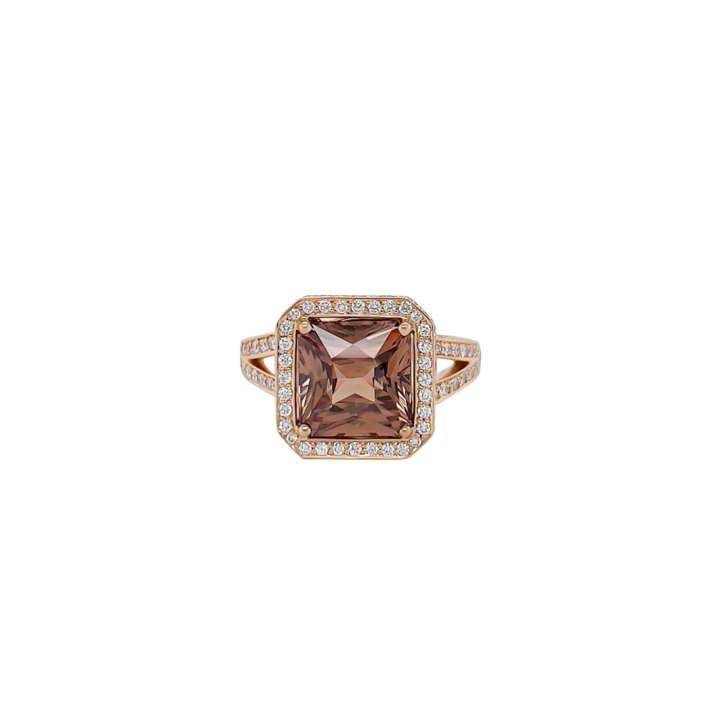 Natural Honey Brown Zircon and Diamond Ring