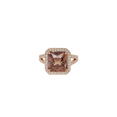 Natural Honey Brown Zircon and Diamond Ring in Rose Gold