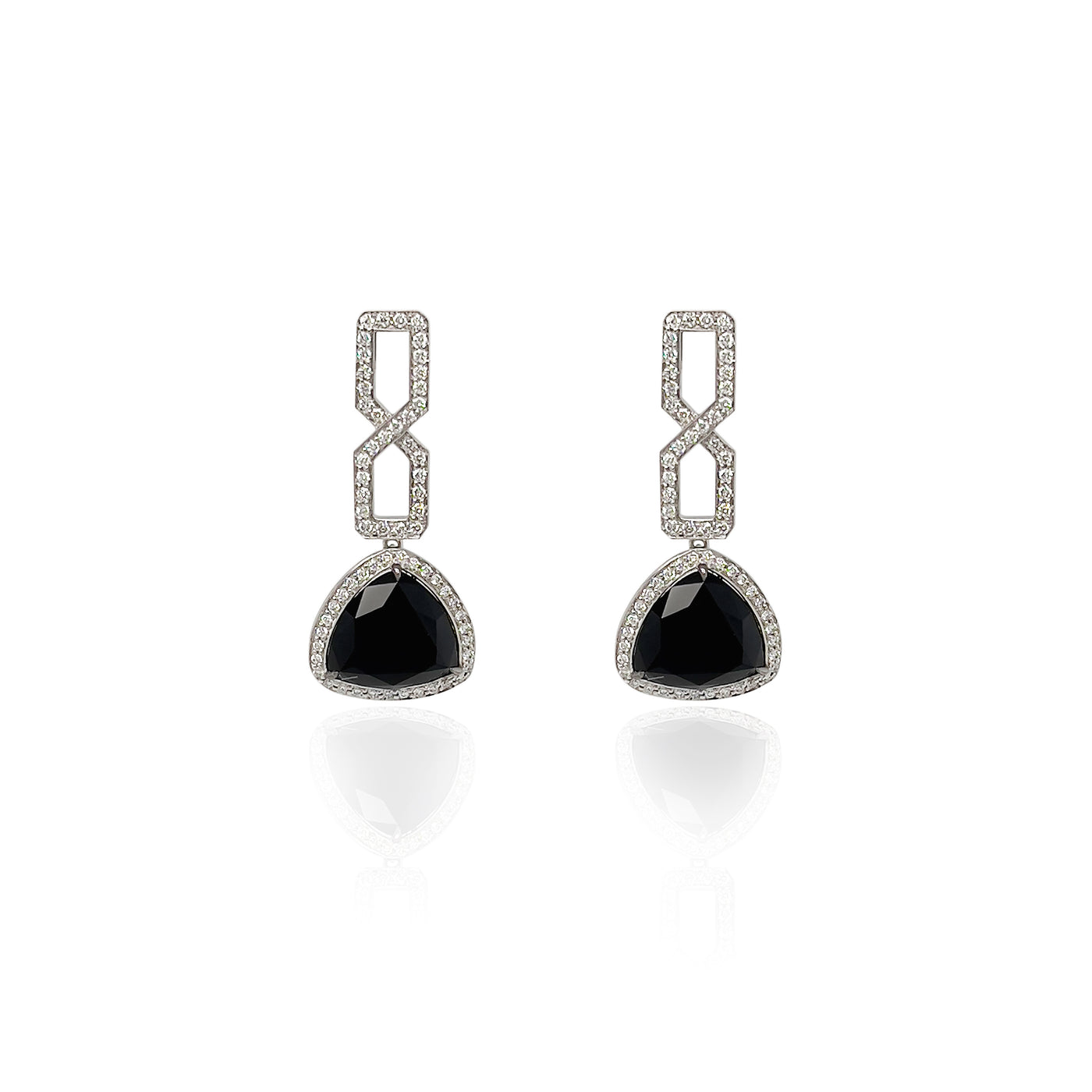 Black Onyx and Diamond Dangle Earrings in 18K White Gold