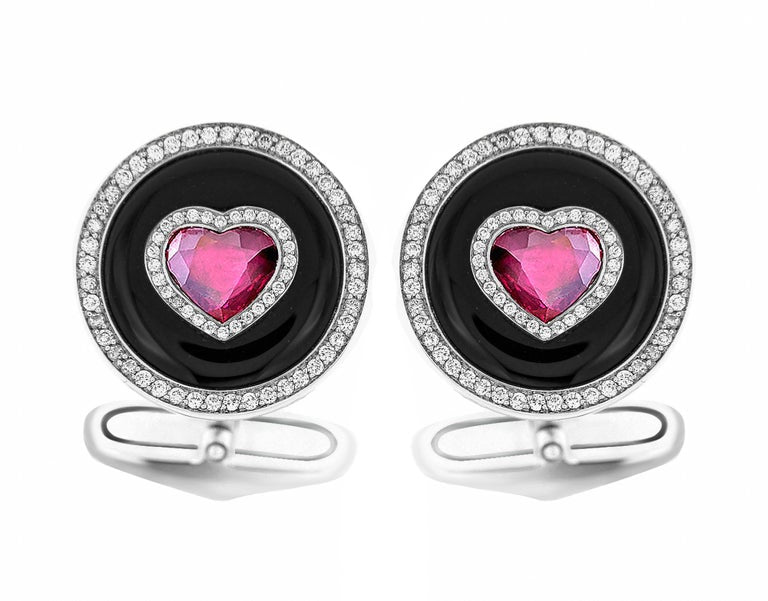 Mens Cufflink Onyx , Ruby  Heart Shape